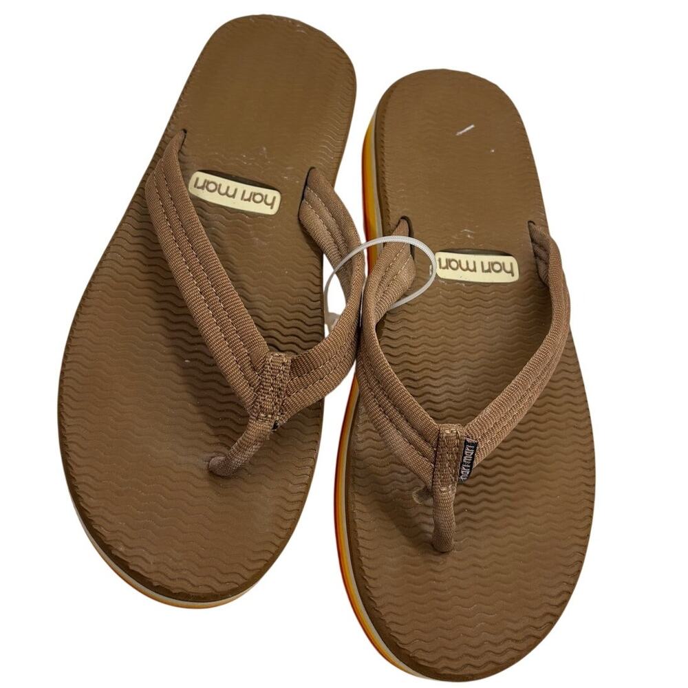 Hari Mari Brown Platform Flip Flops Rainbow Stripe Thong Sandals Size 7